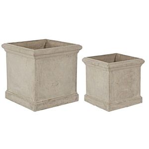 Set ghivece pentru exterior 2 piese Sand Square, Bizzotto, 45.5 x 45.5 x 45.5 cm, fibra de sticla si argila, gri nisip imagine