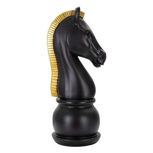 Statueta decorativa / Piesa de sah Cal, Black Horse, Mauro Ferretti, Ø18.5 x 50 cm, polirasina, negru/auriu imagine