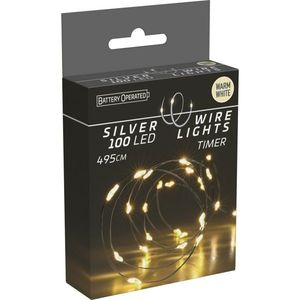 Sârmă luminoasă cu temporizator Silverlights 100 LED, albă caldă, 495 cm imagine