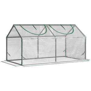 Outsunny Mini Sera de Gradina sera pentru plante cu 2 Ferestre Rulou si Copertina PVC Anti-UV, Transparenta | Aosom Romania imagine