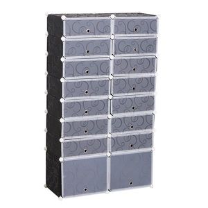 HOMCOM Organizator Pantofi Modular, 16 Cuburi, Ușor de Asamblat, Material PP, Design Modern, Alb și Negru, 95x37x160cm | Aosom Romania imagine