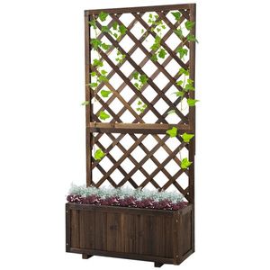 Outsunny Jardinieră de Exterior cu Spalier, Grilaj pentru Plante Cățărătoare și Ghiveci, 72.5x31.5x149.5 cm, Lemn Natural | Aosom Romania imagine