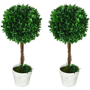 HOMCOM Set 2 Plante Decorative Sferice 60cm, Frunze Lemn de Santal, Verzi, pentru Decor Interior/Exterior | Aosom Romania imagine