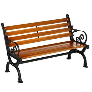 Outsunny Bancă de Exterior cu Cadru din Aluminiu, Scaun cu Două Locuri cu Cotieră Curbată, Șezut și Spătar din Lemn, 120x64x79 cm, Tec | Aosom Romania imagine