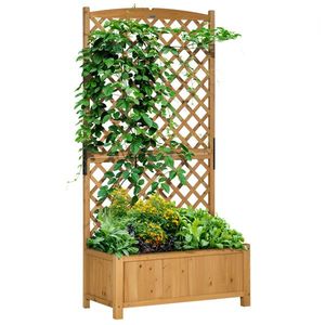 Outsunny Jardiniera de exterior din lemn de brad cu design vertical inaltat, 90x45x180 cm, Galben | Aosom Romania imagine