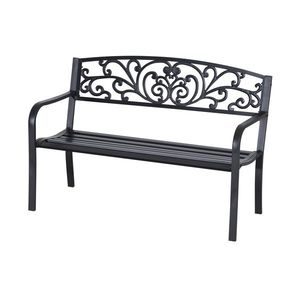 Outsunny Banca de gradina din metal cu spatar decorat, 127x60x87cm – negru | Aosom Romania imagine