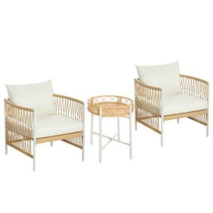 Outsunny Mobilier din 3 Piese pentru Terasă, Set din 2 Canapele și o Măsuță de Cafea pentru Exterior din Ratan, 72x66x64 cm, Crem | Aosom Romania imagine