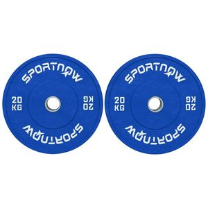 SPORTNOW Set 2 Discuri Greutăți 2x20 kg din Cauciuc cu Orificiu de 5 cm pentru Gantere și Grijuri, Ø45x8 cm, Albastru | Aosom Romania imagine