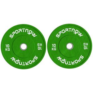 SPORTNOW Set de 2 Discuri Greutăți 2x10 kg din Cauciuc, cu Gaură de 5 cm pentru Gantere și Grijuri, Ø45x4 cm, Verde | Aosom Romania imagine