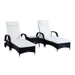 Outsunny Set Mobilier de Grădină din Ratan Negru cu Măsuță și 2 Șezlonguri Exterior cu Saltele Captușite Confortabile 200x73x103cm | Aosom Romania imagine