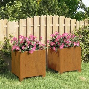 vidaXL Jardinieră cu picioare, 2 buc, ruginiu, 32x30x33cm, oțel corten imagine