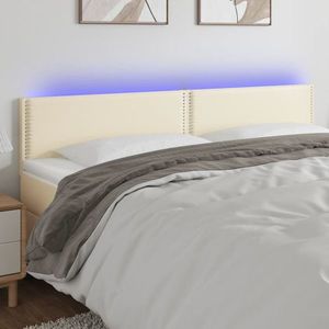 vidaXL Tăblie de pat cu LED, crem, 160x5x78/88 cm, piele ecologică imagine