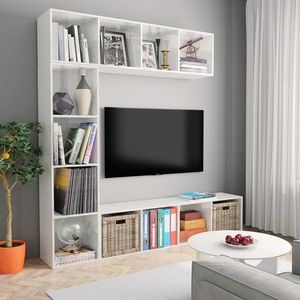 vidaXL Set bibliotecă TV, 3 piese, alb foarte lucios, 180x30x180 cm imagine