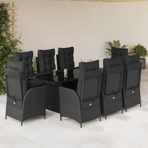 vidaXL Set mobilier de grădină cu perne, 9 piese, negru, poliratan imagine