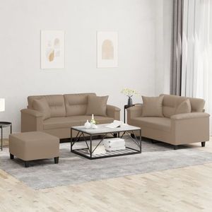 vidaXL Set de canapele cu perne, 3 piese, cappuccino, piele ecologică imagine