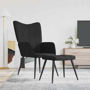 vidaXL Scaun de relaxare cu taburet, negru, textil imagine