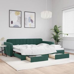 vidaXL Pat de zi cu extensie și sertare verde închis 90x200 cm catifea imagine