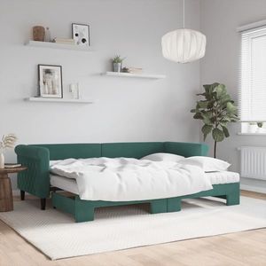 vidaXL Pat de zi cu extensie și saltele verde închis 80x200 cm catifea imagine