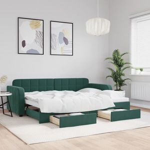 vidaXL Pat de zi cu extensie și sertare verde închis 80x200 cm catifea imagine