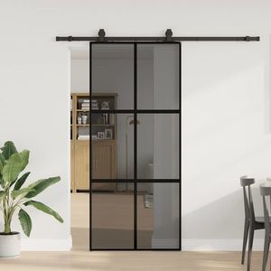 vidaXL Ușă glisantă cu set feronerie neagră 90x205cm sticlă securizată imagine