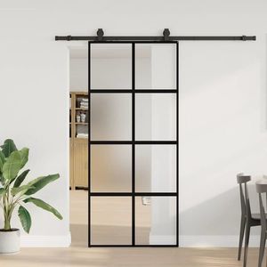 vidaXL Ușă glisantă cu set feronerie neagră 90x205cm sticlă securizată imagine