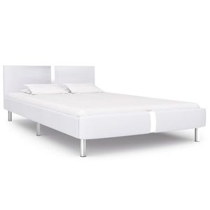 vidaXL Cadru de pat fără saltea piele artificială albă 135x190 cm imagine