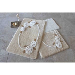 Set 3 covorase de baie, Chilai, Rosalin - Beige, bej imagine