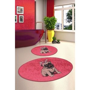 Set 2 covorase de baie Pink Pug, Chilai, 50x60 cm/60x100 cm, multicolor imagine