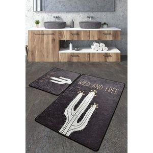 Set 2 covorase de baie Wild and Free DJT, Chilai, 50x60 cm/60x100 cm, alb/negru imagine