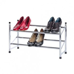 Suport extensibil pentru 10 perechi de pantofi Wenko, 23 x 62 x 35 cm, metal/polipropilena, gri cromat imagine