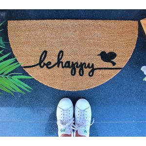 Covoras de intrare, Be Happy , 70x40 cm, Fibra de cocos, Maro / Negru imagine