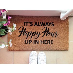 Covoras de intrare, Happy Hour , 70x40 cm, Fibra de cocos, Maro / Negru imagine