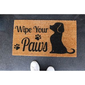 Covoras de intrare, Wipe Your Paws , 70x40 cm, Fibra de cocos, Maro / Negru imagine