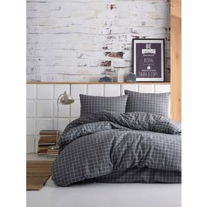 Lenjerie de pat dubla, Pipong - Anthracite, EnLora Home, Bumbac Ranforce imagine