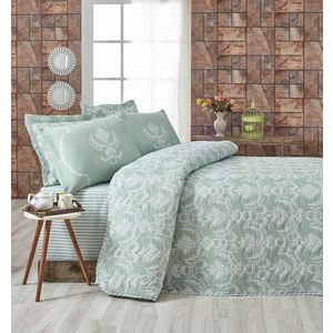 Set cuvertura matlasata Single 160x220 cm, 2 piese, Pure - Water Green, Eponj Home, 65% bumbac/35% poliester imagine