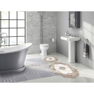 Set covorase de baie 2 piese, Alanur Home, 210FG41715KR, Poliester, Crem imagine