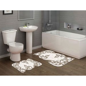 Set covorase de baie 2 piese, Alanur Home, 210FG41515BJ, Poliester, Bej/Alb imagine