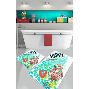 Set covorase de baie 2 piese, Chilai, Happy Flamingo, Catifea, Multicolor imagine