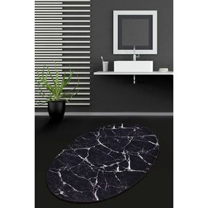 Covoras de baie, Chilai, Marble DJT, 80x120 cm, Catifea, Negru / Bleumarin / Alb imagine