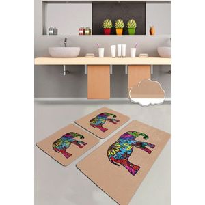 Set covoraș de baie (3 bucăți), Chilai, Olifant, Catifea, Multicolor imagine