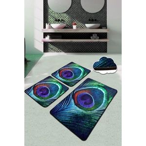 Set covoraș de baie (3 bucăți), Chilai, Peacock, Catifea, Multicolor imagine