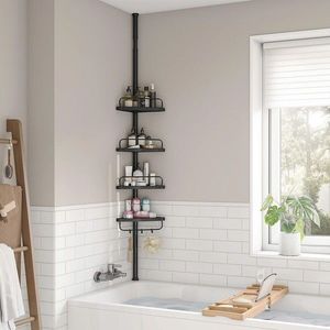 Etajera pentru baie si dus cu inaltime reglabila Vasagle Shower Caddy, 35 x 25 x 85-305 cm, tija telescopica, otel/pp, negru imagine