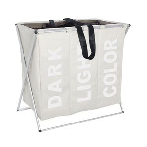 Cos de rufe cu 3 compartimente, Wenko, Trio, 129 L, 63 x 57 x 38 cm, poliester/aluminiu, bej imagine