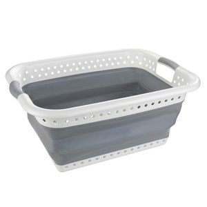 Cos pliabil pentru rufe, Maximex, 38 L, 45 x 26 x 61 cm, plastic, alb/gri imagine