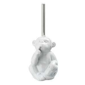 Perie pentru toaleta cu suport, Wenko, Monkey Quiet, 20 x 14.5 x 14 cm, ceramica, alb imagine