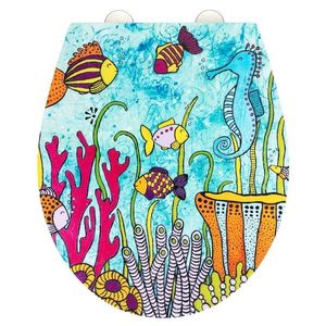 Capac de toaleta cu sistem automat de coborare, Wenko, Ocean Life, 38 x 44.5 cm, duroplast, multicolor imagine