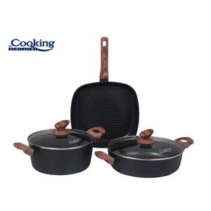 Set de gatit 5 piese Malta, Cooking by Heinner, 61x34x14 cm, aluminiu, negru imagine