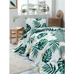 Cuvertura pique Single, Monstera - Green, EnLora Home, Bumbac imagine