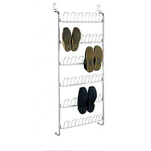 Suport incaltaminte cu montare pe usa Wenko Rack, 18 perechi, 59 x 151 cm, metal cromat/polivinilclorid, argintiu imagine