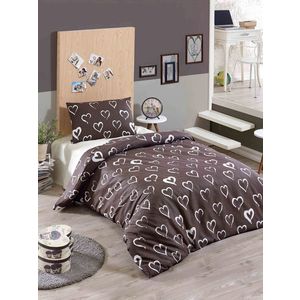 Lenjerie de pat pentru o persoana, Amaour - Brown, Eponj Home, 65% bumbac/35% poliester imagine